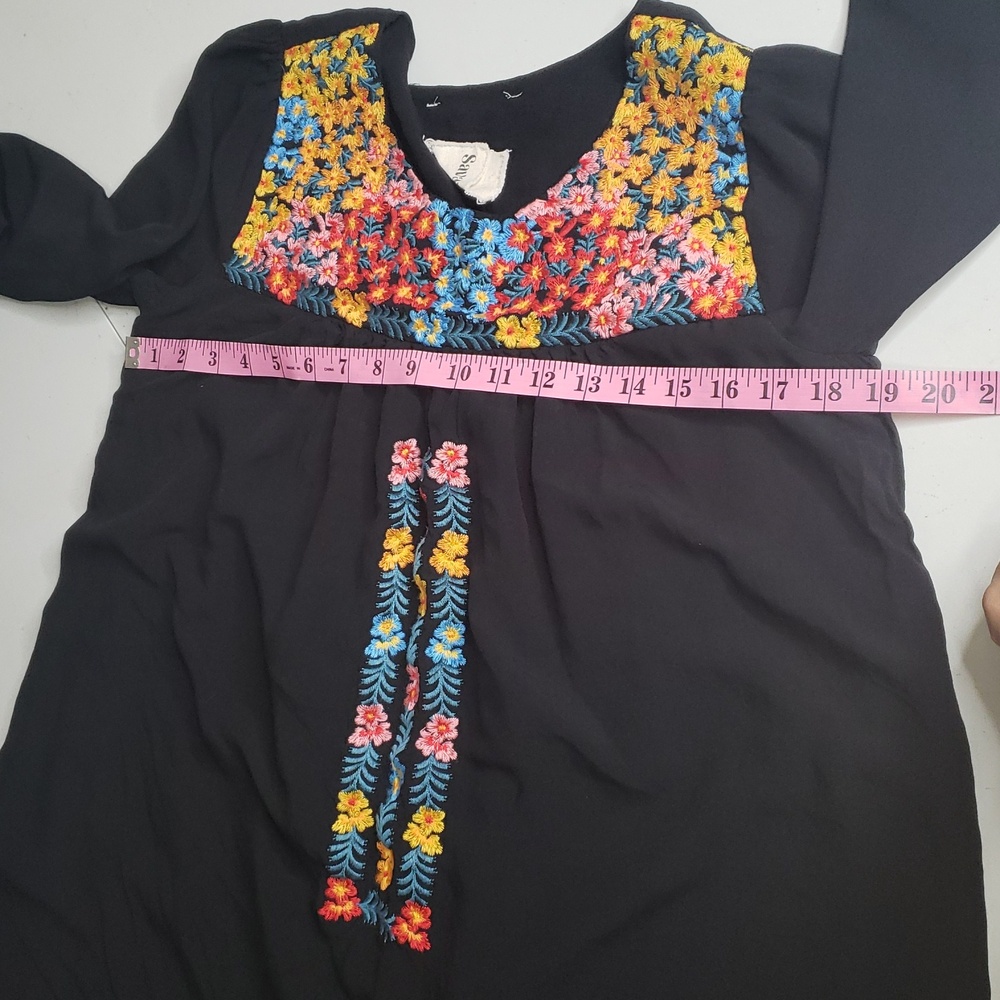 Savanna Jane Floral Embroidered Mini Tunic Long Sleeves Dress Size S Boho - Picture 13 of 16